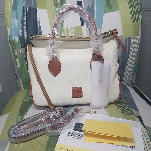 🎯Dooney & Bourke Pebbled Leather Satchel Crossbody Shoulder Bag In White - Picture 7 of 10